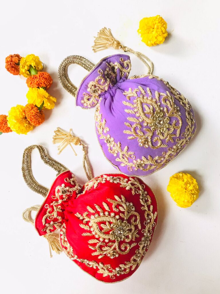 beautiful handmade embroided set of 10 colorful potli set give away gift items